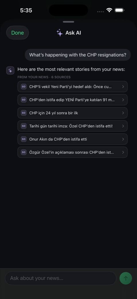 Ask AI — grounded answer with cited sources